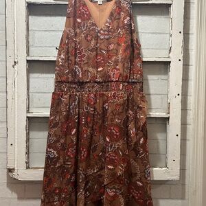 Idyllwind Meshed Smock Yah Dress Brown Floral Mini Ruffle M NWT